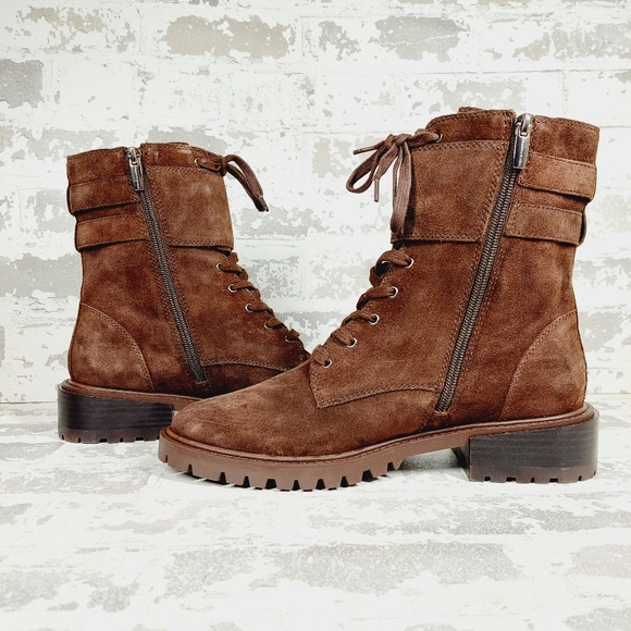 NEW Vince Camuto Women's Fawdry Brown Suede Combat Boots W349 - Picture 3 of 11